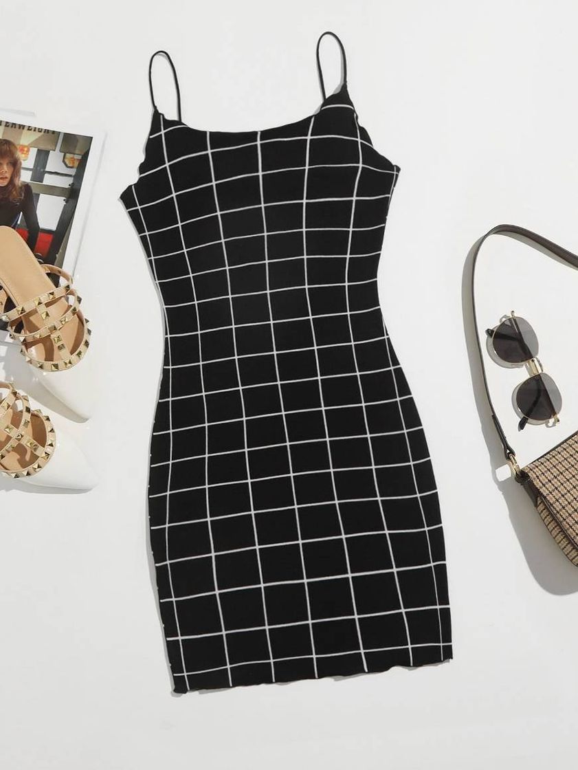 Moda Checkered black dress