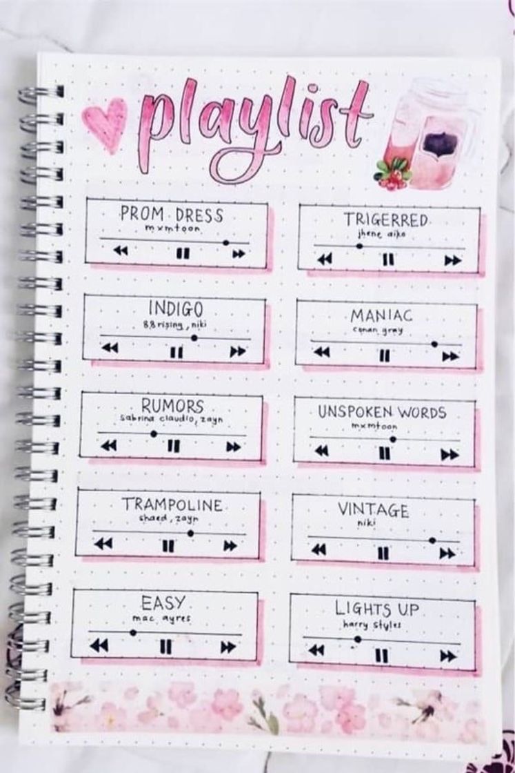 Moda ideia bullet journal- playlist