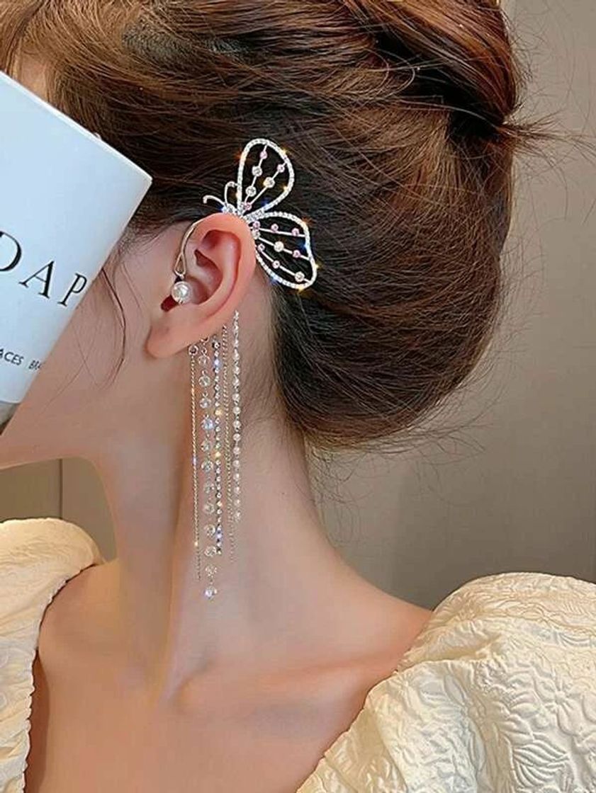 1pc Rhinestone Butterfly  & Tassel Decor  Ear Climber