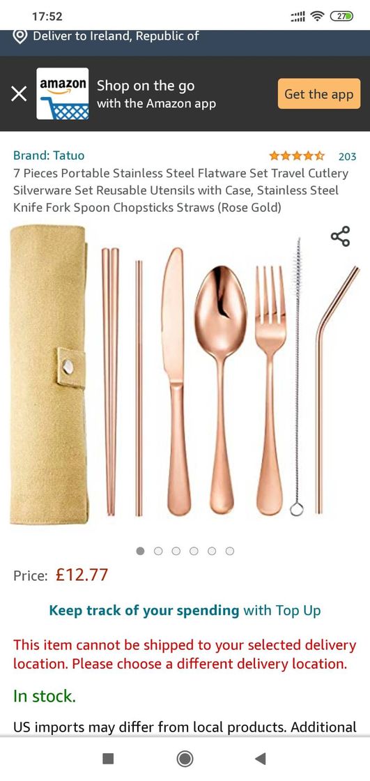 Moda Reusable cutlery set rose gold with case