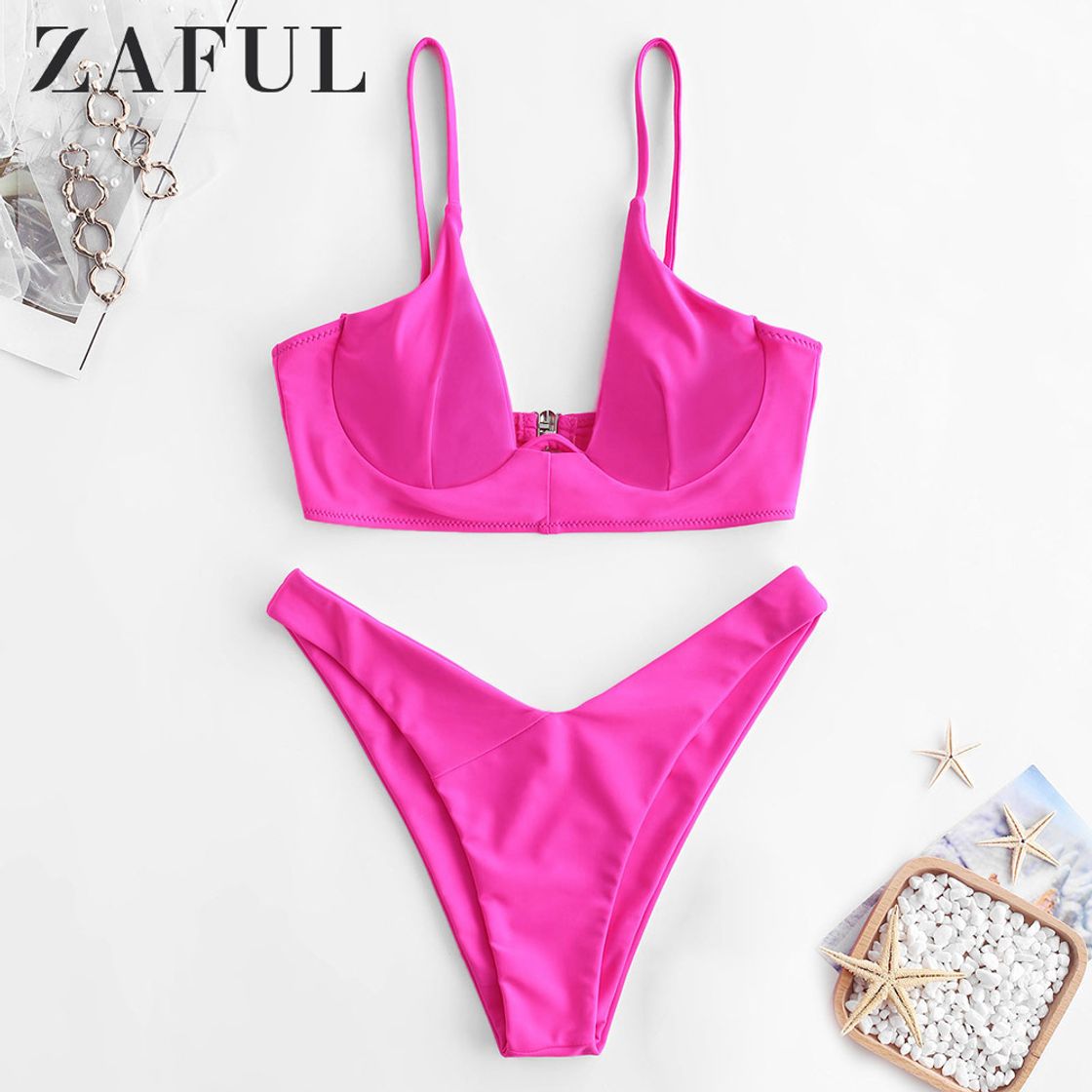 Product ZAFUL Mujer Sólido Tanga Corte Alto Bikini Conjuntos