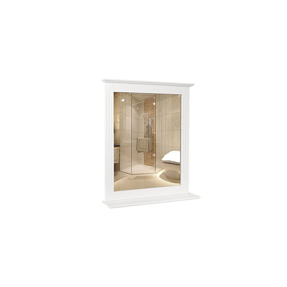 Product Homfa Espejo de Pared Espejo Baño Espejo Colgante para Dormitorio Baño Madera con 1 Balda Blanco 50X12X60cm