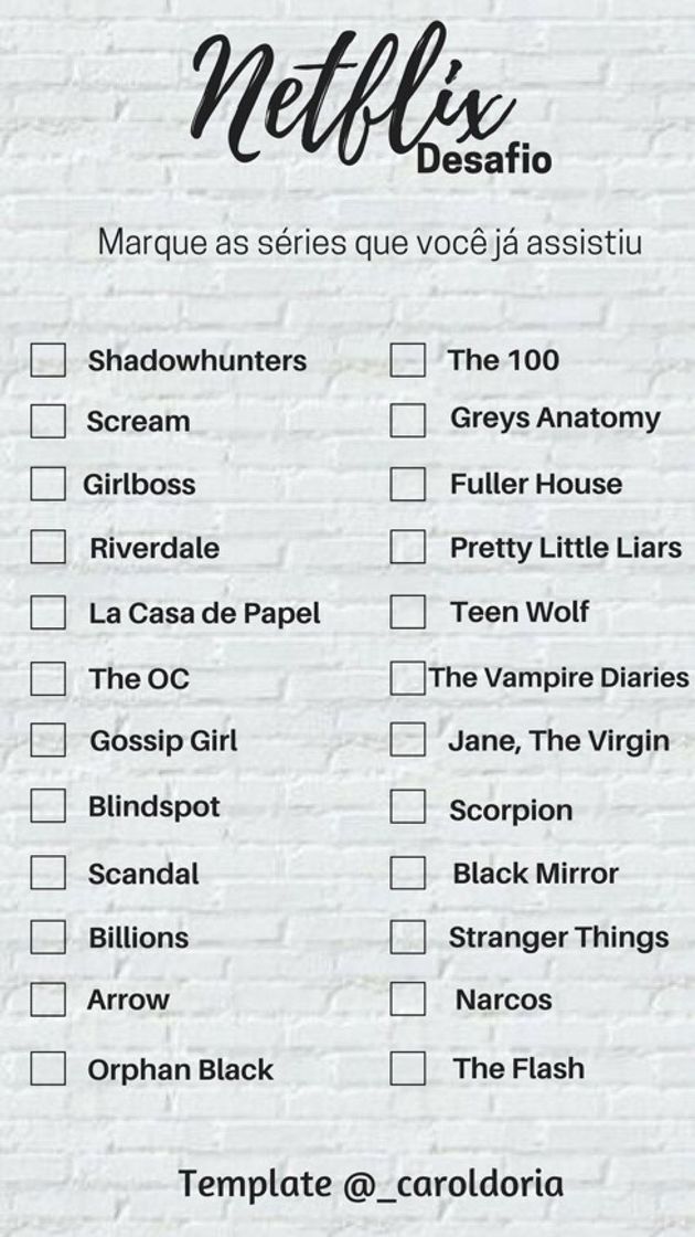 Moda Netflix Checklist