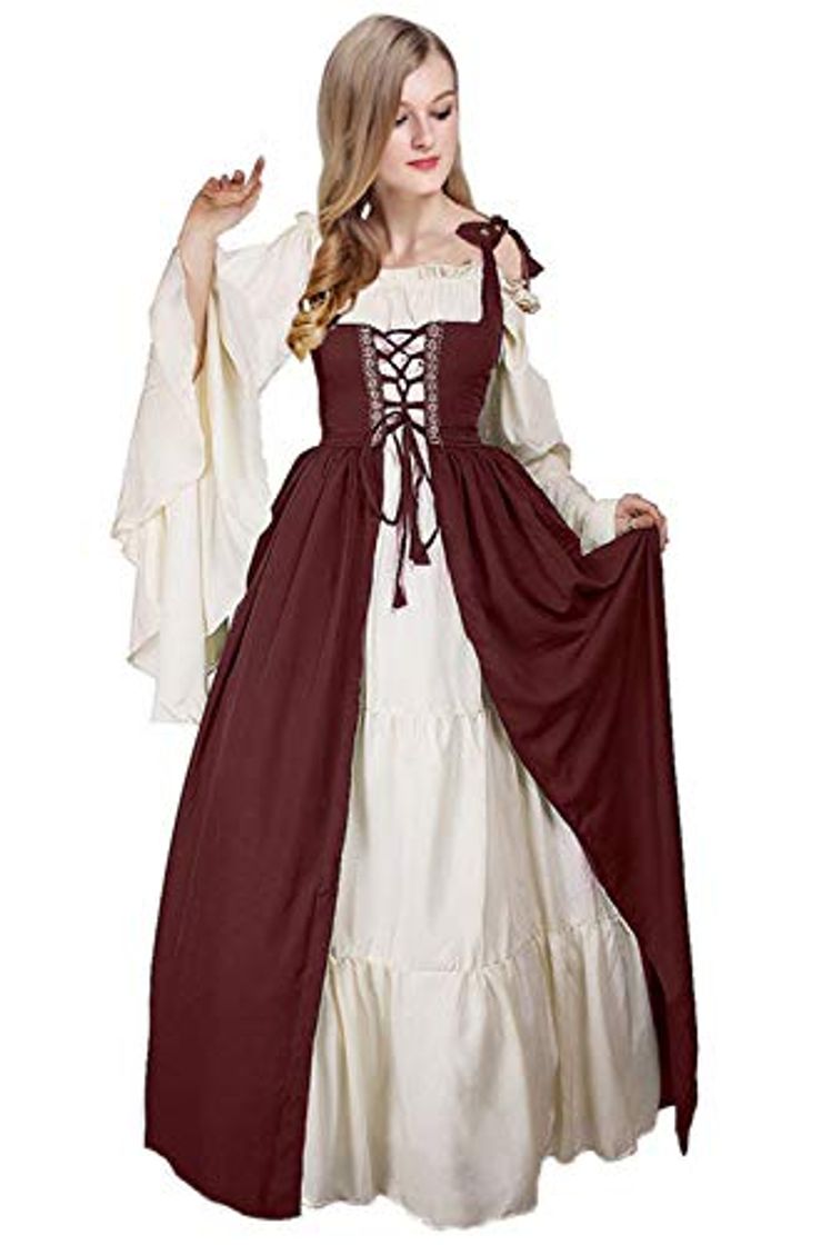 Place Vestido sin Hombros con Manga Abocinada Medieval Renaissance Ropa con Volantes Vintage