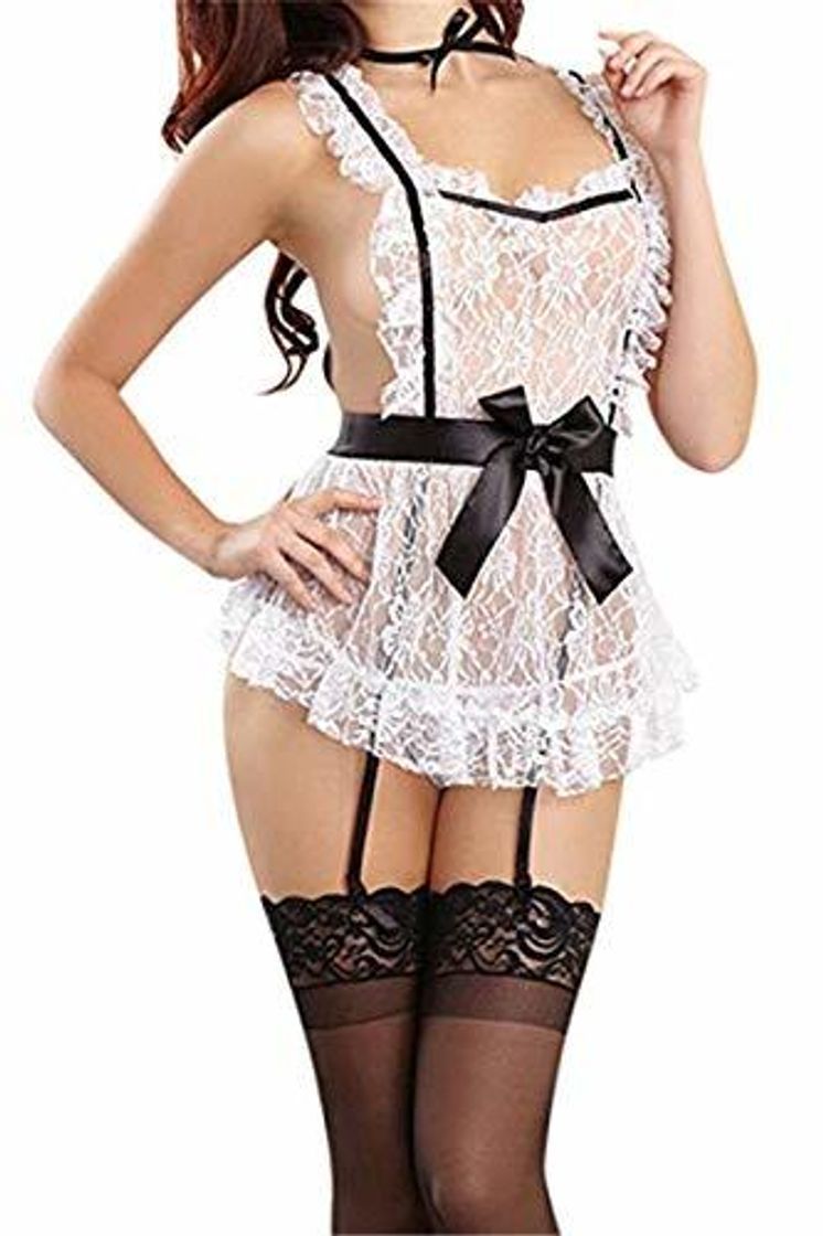 Lugar Mujer Sexy Lace Maid Costume Criada Disfraz Lencería Hot Halter Picardias Camisón