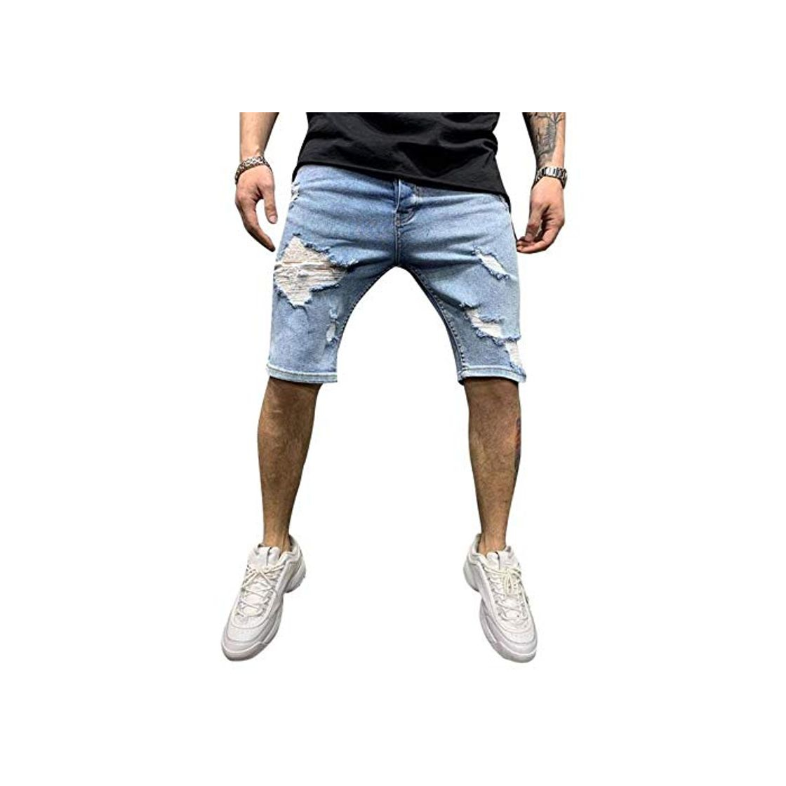 Moda Cortos Pantalones Cortos De Jeans Rotos Cortos para Hombres De Verano Moda Casual Slim Fit Pantalones Cortos De Mezclilla Ajustados Elásticos Mascu