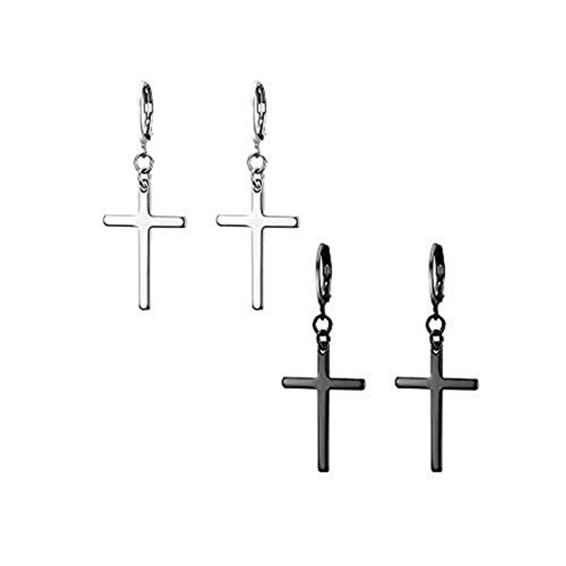 Places JewelryWe Pendientes largos de acero inoxidable con forma de cruz para hombre