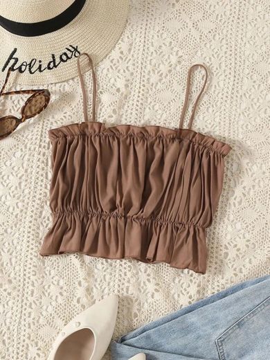 Frill Trim Ruched Bust Cami Top
