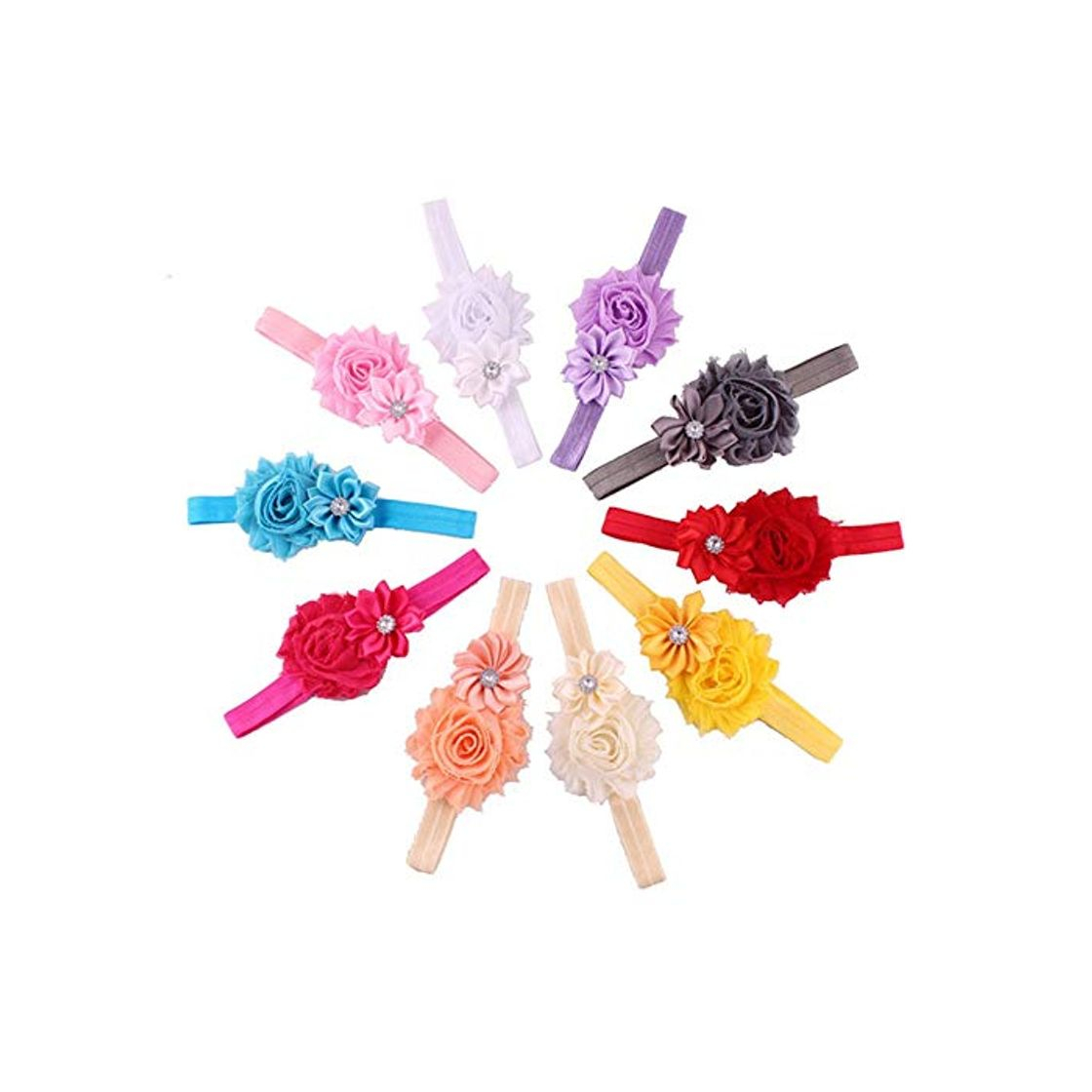 Moda AIni 10 Piezas NiñOs Diadema Floral Pelo NiñAs Bebé Turbante Hairband Envolturas De Pelo De Colores Bebé Cintas Para El Cabello Venda De Pelo Recien Nacida Flores Cintas Accesorios Chica Pelo Banda