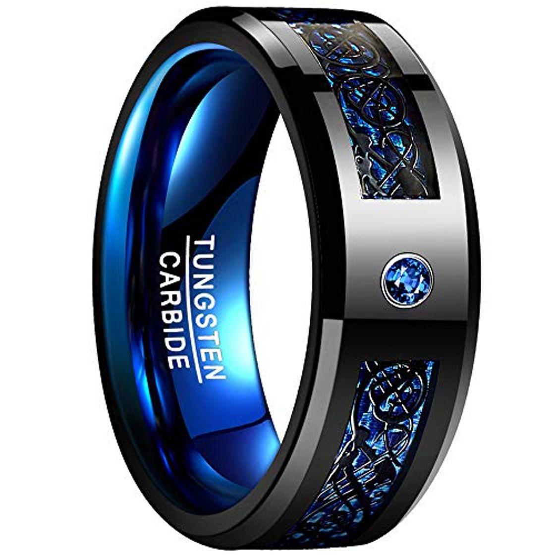 Product NUNCAD Anillo Mujer Hombre Unisex de Tungsteno con Zirconia Azul y Fibra