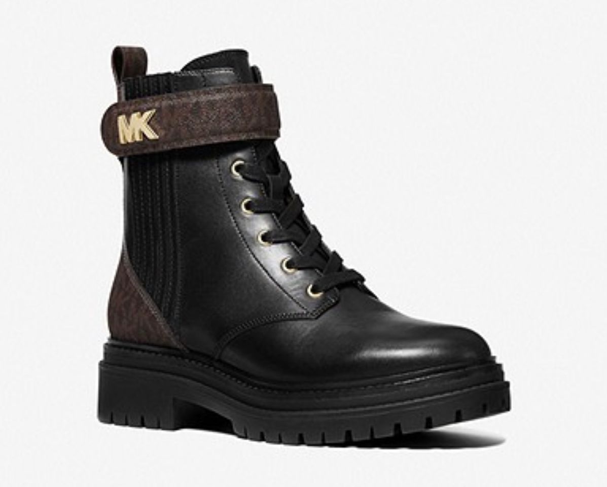 Fashion Stark Logo and Leather Combat Boot