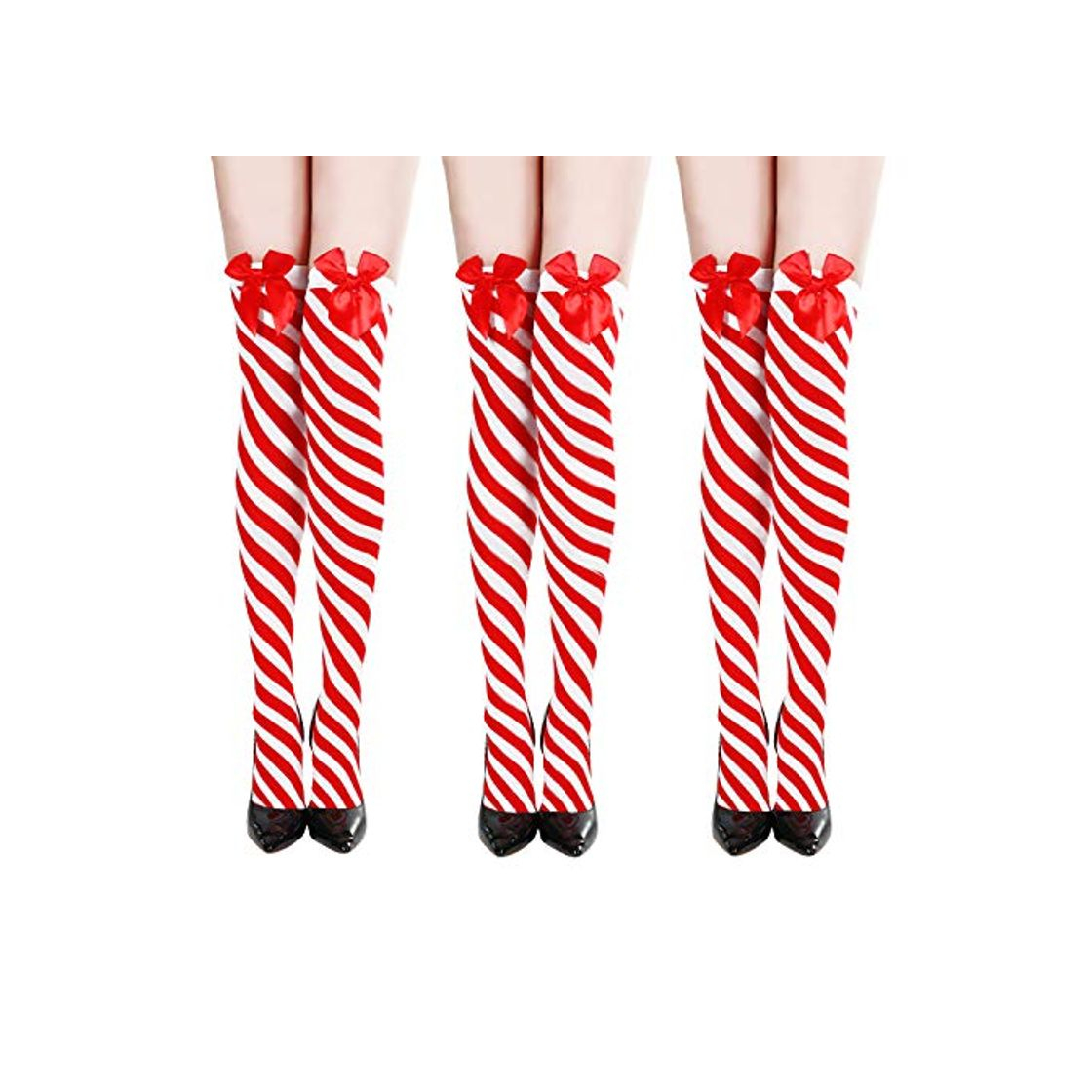 Fashion SATINIOR 3 Pares de Medias a Rayas Navideñas Calcetines hasta Rodilla para