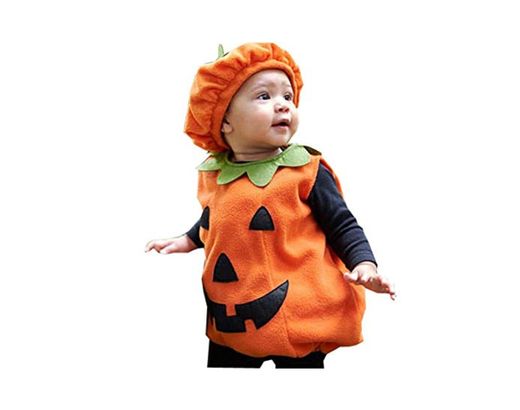 Disfraz Halloween Bebé Conjunto Traje 2 Piezas Mameluco de Calabaza sin Manga