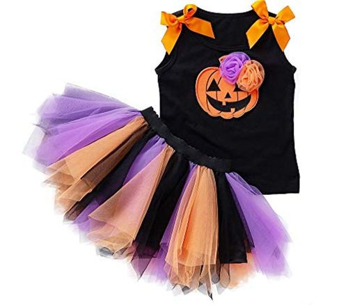 FANCYINN Baby Girls Pumpkin Skeleton Tutu Dress Baby Girls My 1st Disfraz de Halloween Conjunto de 2 Piezas Calabaza