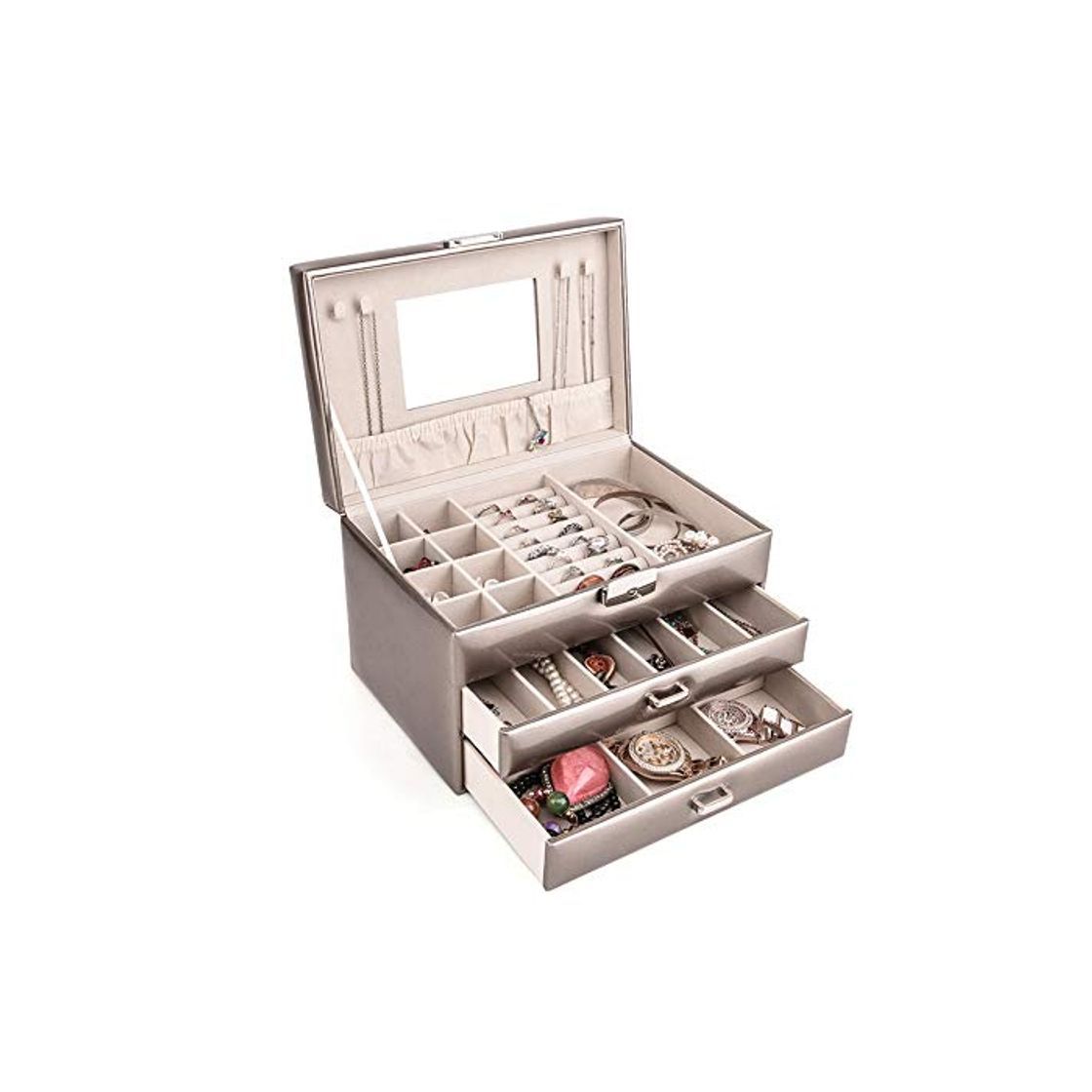 Social Caja de Joyería de Mujer PU de cuero de la joyería de almacenamiento caja del arte de caja de almacenamiento con espejo y atrapar a las adolescentes y del regalo de las mujeres Almacenamiento de Maqui