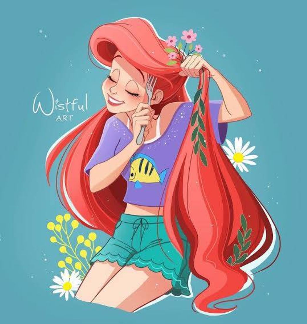 Ariel penteando o cabelo