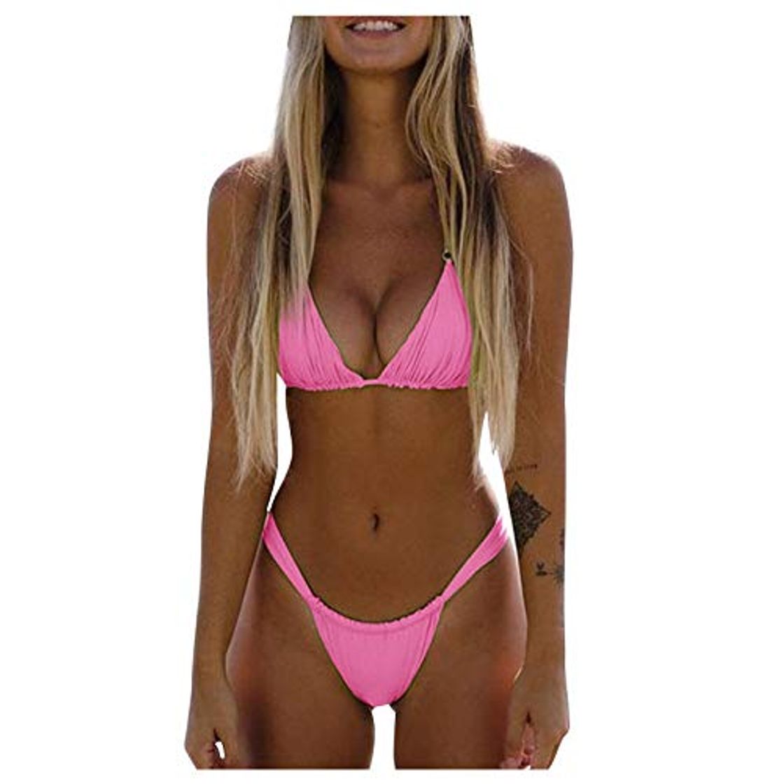 Fashion Keepwin Bikinis Mujer Sexy Brasileñas Solido Cuello Halter Ropa de Baño Mujer