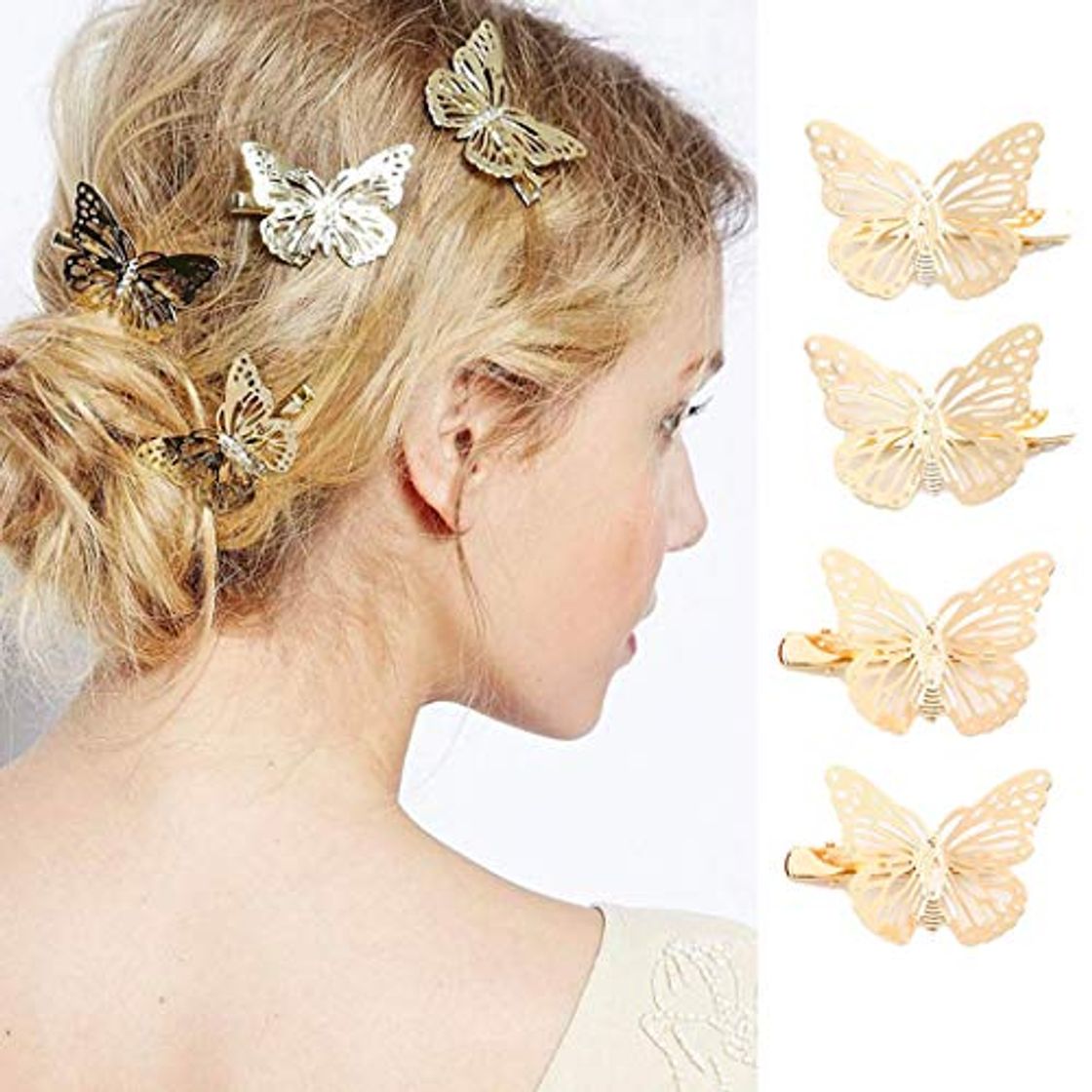 Social Genglass Pinzas para el cabello de mariposa dorada Pasadores para el cabello Accesorios para el cabello para mujeres y niñas Paquete de 4