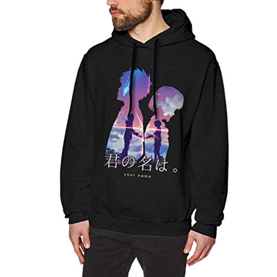 Moda ishengx Sudadera Mens Your Name Anime Sweatshirt for Men Hoodies Black