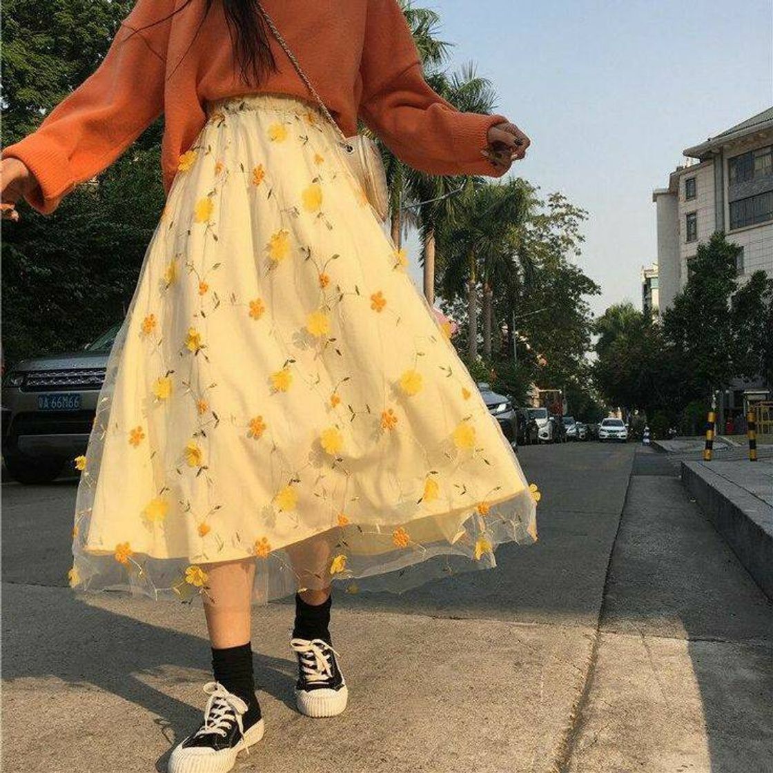 Fashion Yellow long skirt 