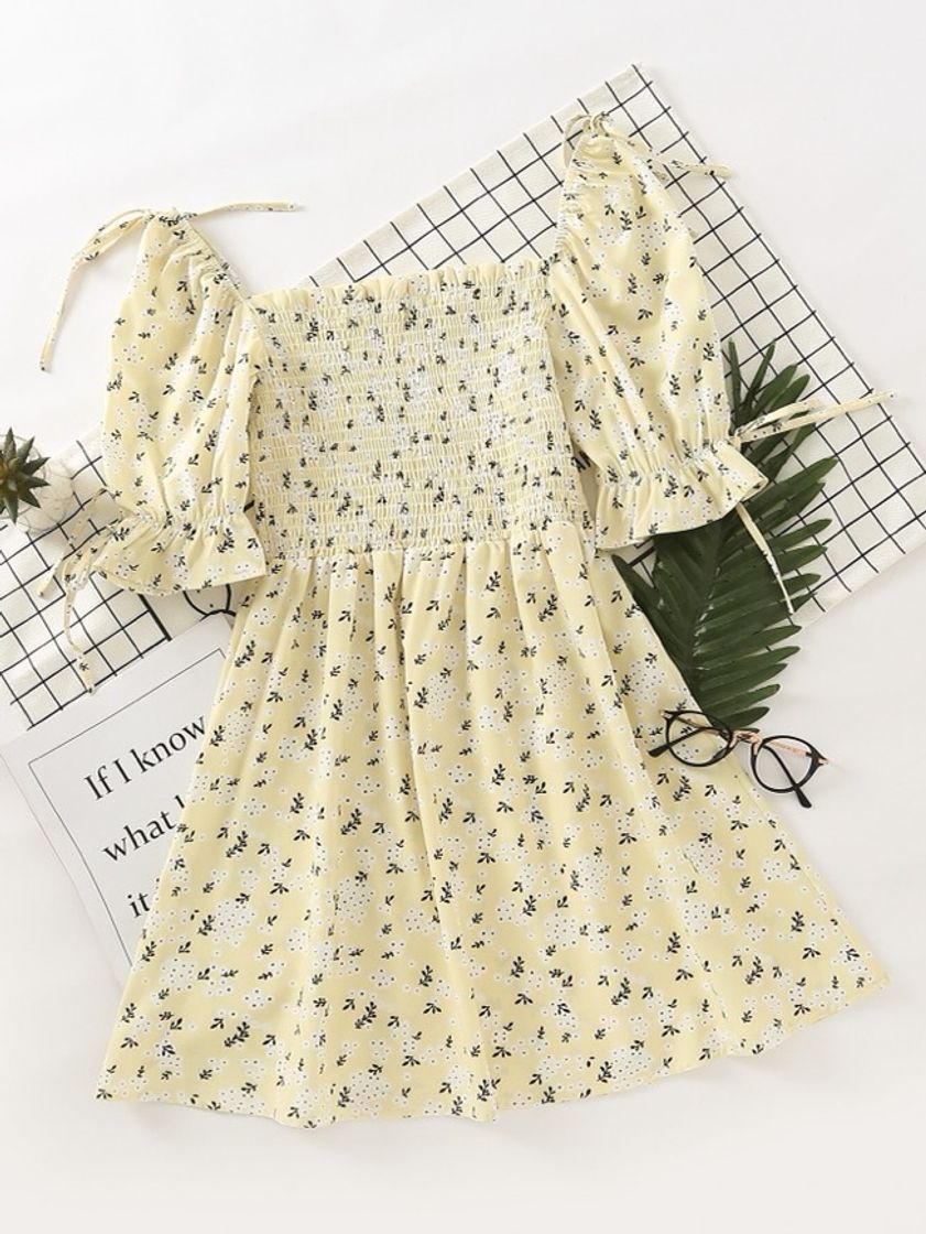 Social Knot detail distsy floral shirred dress 