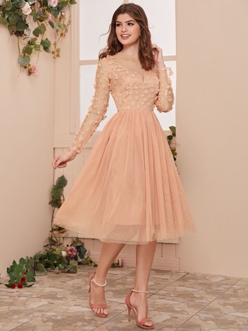 Social Vestido con malla con aplique 3d