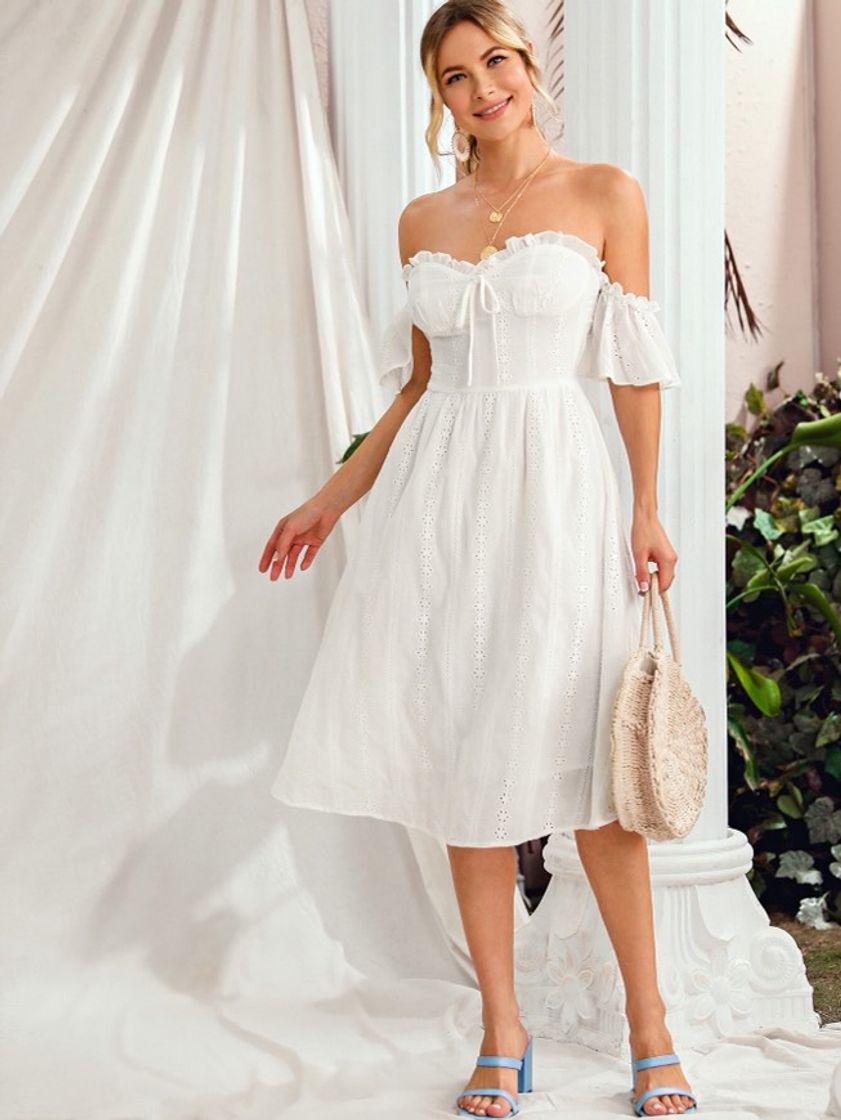 Social Off Shoulder Butterfly Sleeve Frill Trim Schiffy Dress