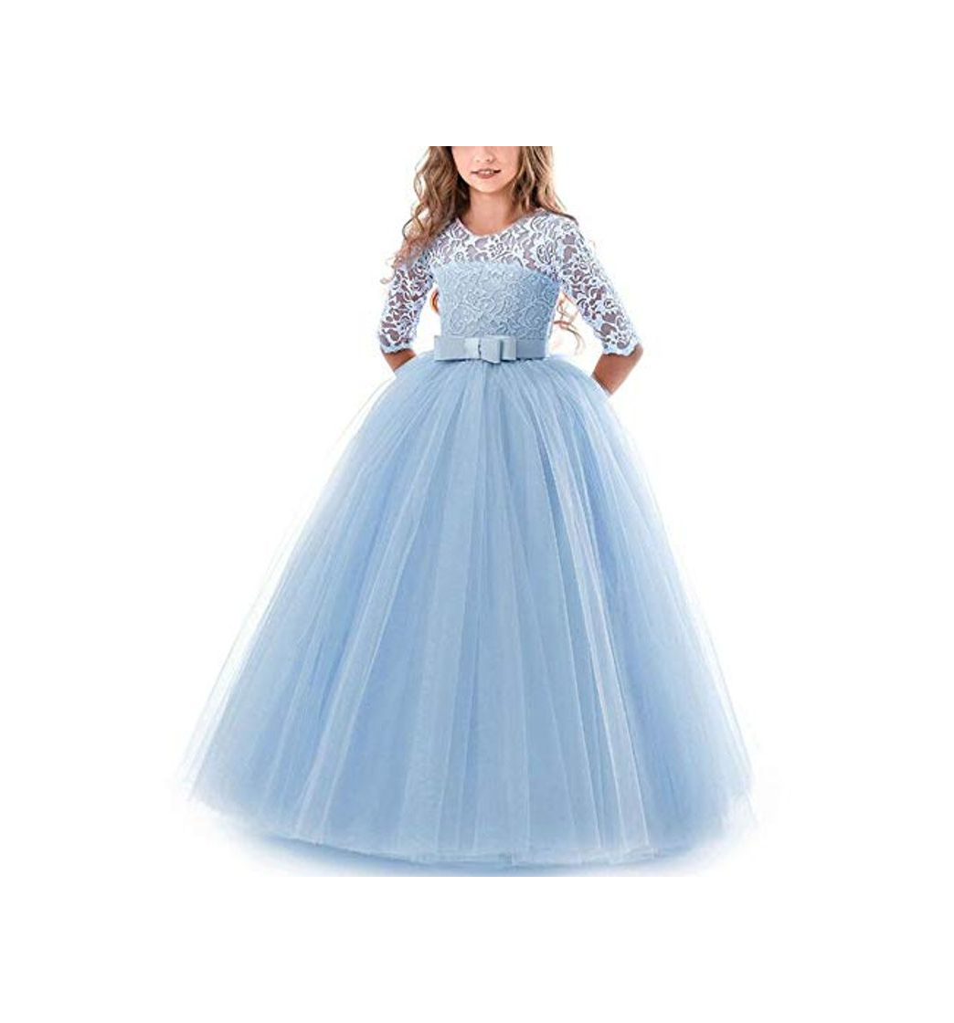 Moda NNJXD Chicas Pompa Bordado Vestido de Bola Princesa Boda Vestir Talla