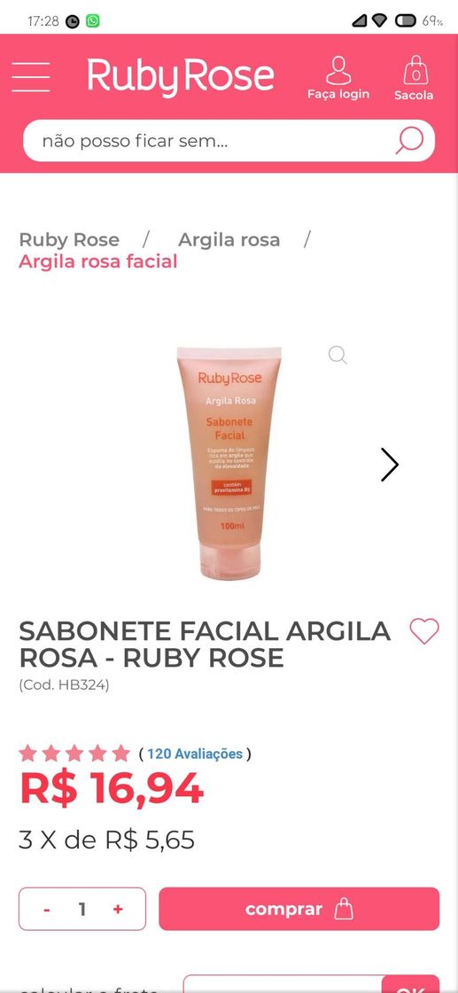 Fashion SABONETE FACIAL ARGILA ROSA-RUBY ROSE