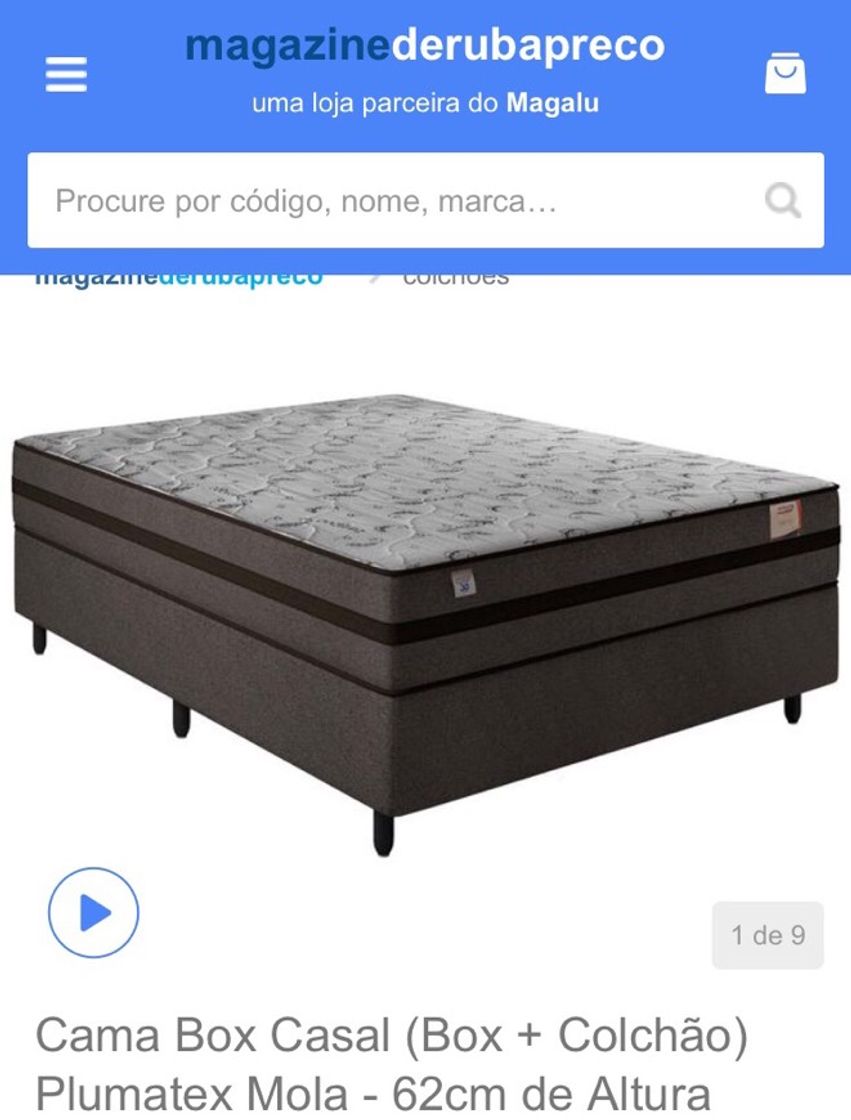 Moda Cama Box Casal (Box + Colchão) Plumatex Mola - 62cm de Altur