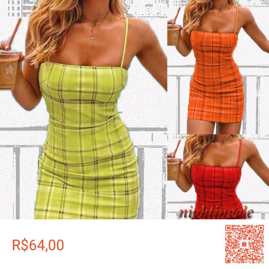 Moda Amei esse vestidinho xadrezinho