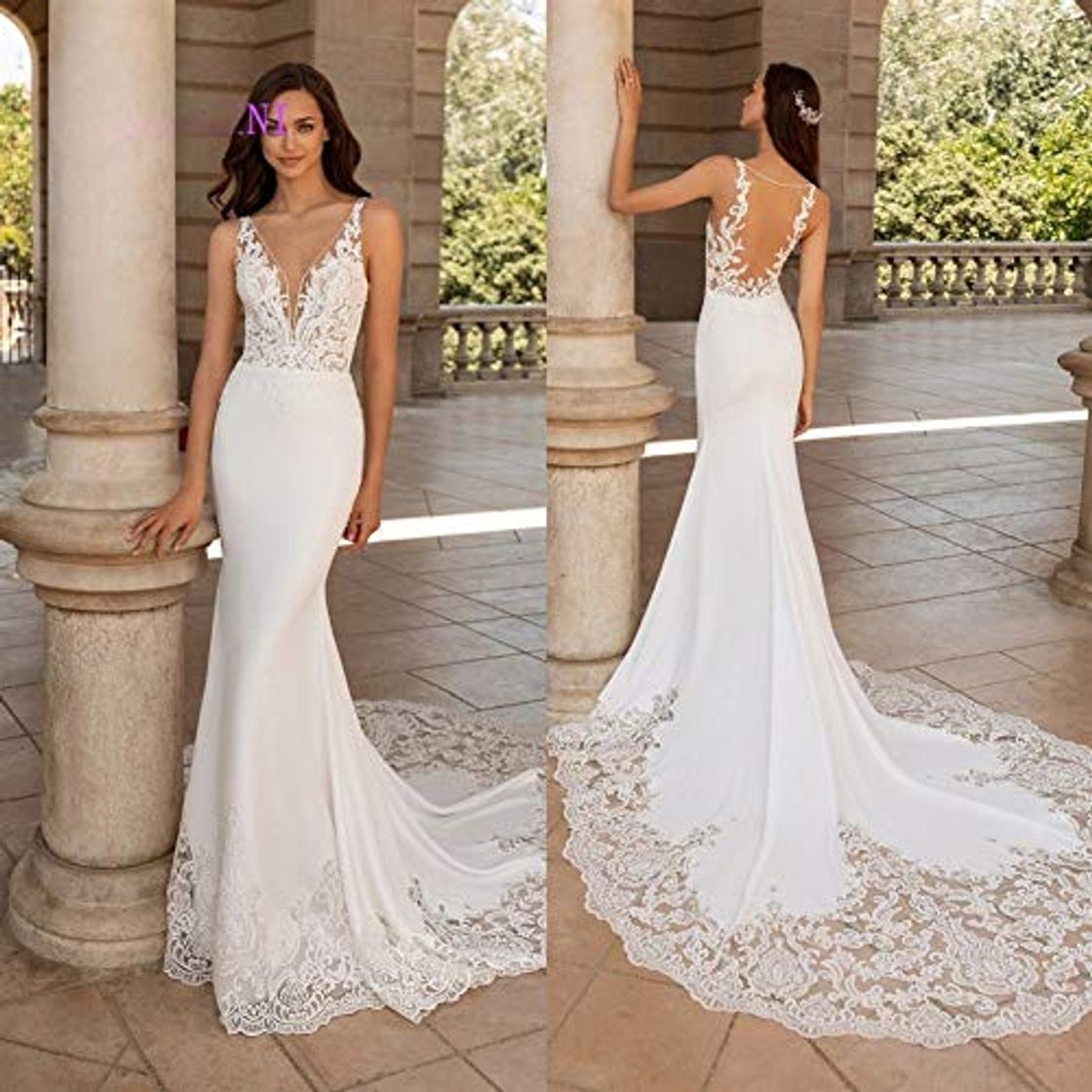 Product WANGMEILING Vestido de novia blanco Simlple rebordear vestidos de novia 2020 de