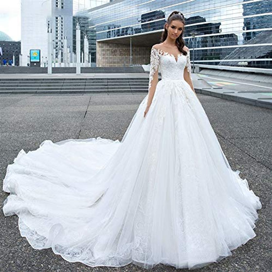 Moda WANGMEILING Vestido de Novia Sexy Sweetheart Illusion Lace Princess Wedding Dress Vestidos