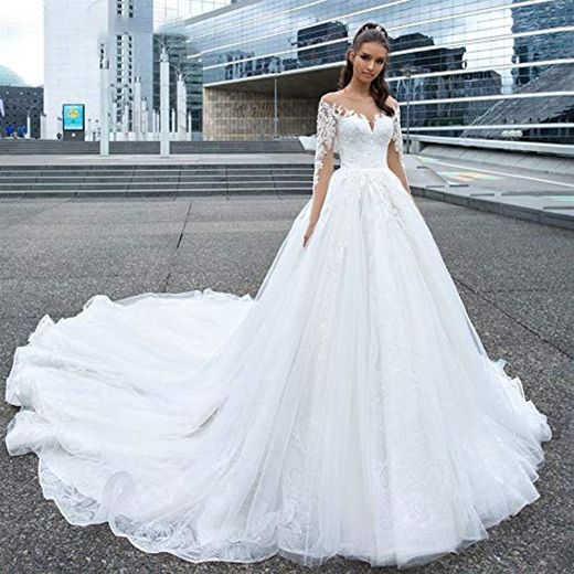 WANGMEILING Vestido de Novia Sexy Sweetheart Illusion Lace Princess Wedding Dress Vestidos