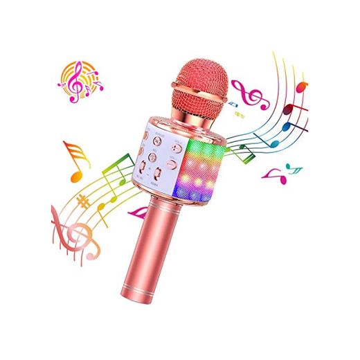 ShinePick Micrófono Karaoke Bluetooth, 4 en1 Microfono Inalámbrico Karaoke Portátil con Luces