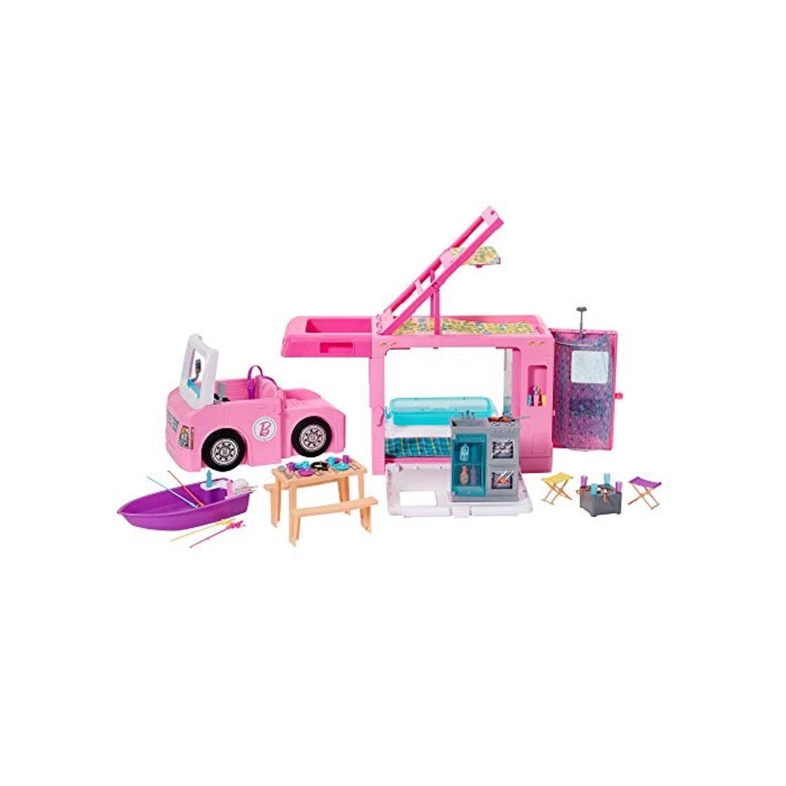 Productos Barbie Caravana para acampar 3 en 1 de Barbie con piscina, camioneta,