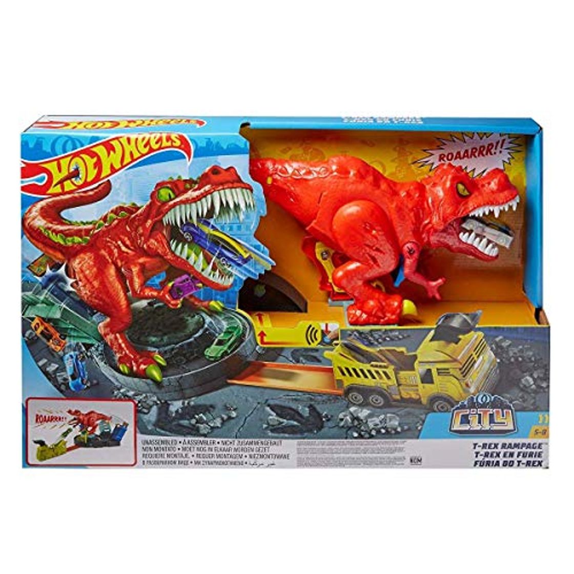 Lugares Hot Wheels City T-Rex Devorador Destructor, Pista de Coches de Juguete con