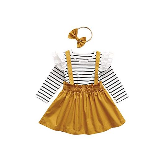 DaMohony Baby Girl Clothes Ruffle Long Sleeve Shirt Suspender Skirt Headband 3Pcs