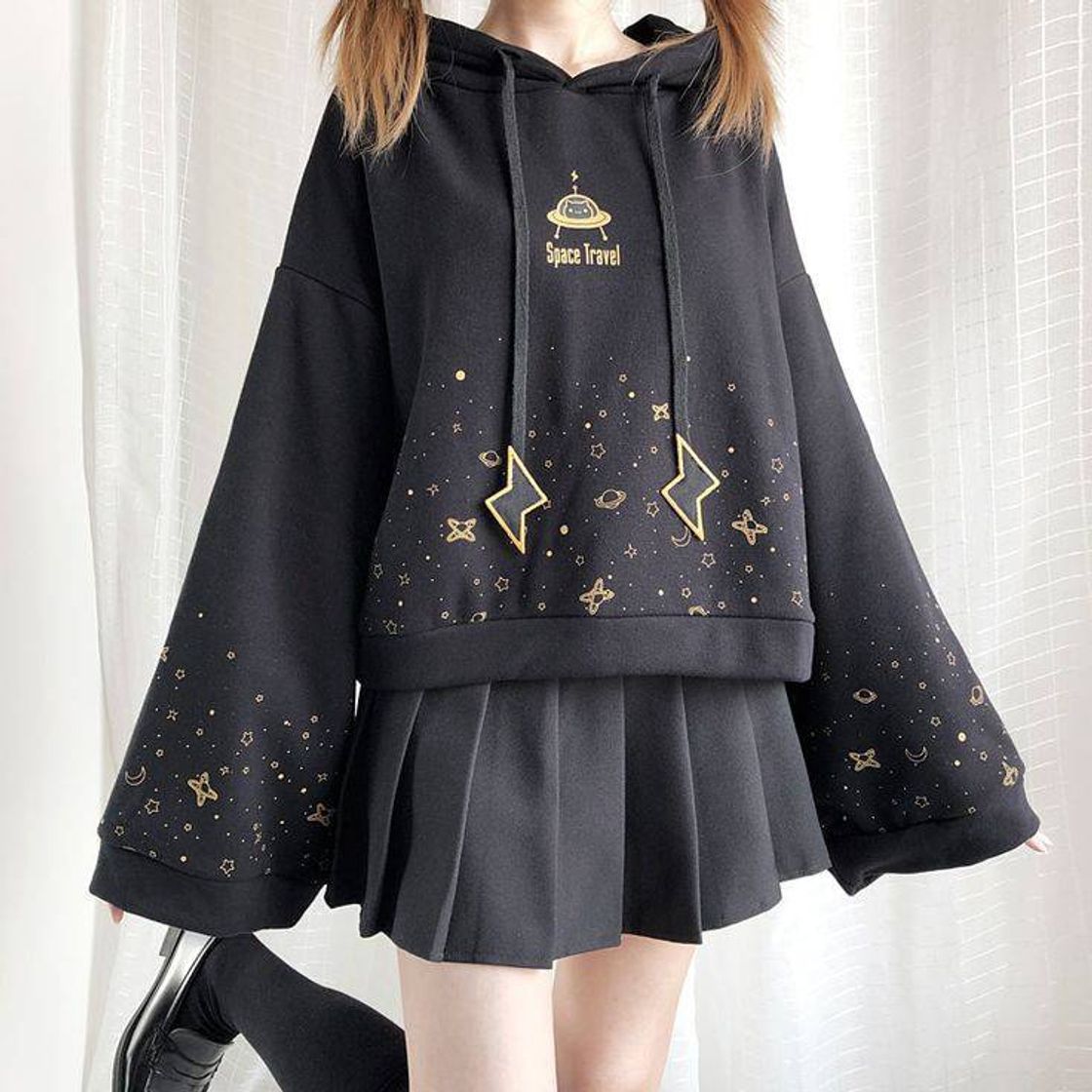 Fashion Outono inverno preto alargamento manga grossa hoodies ...