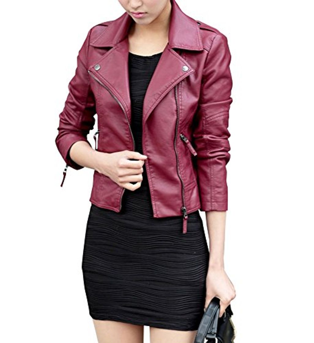 Producto Chaquetas PU Cuero Moto Cazadoras corta Chaqueta con cremallera XL Vino rojo