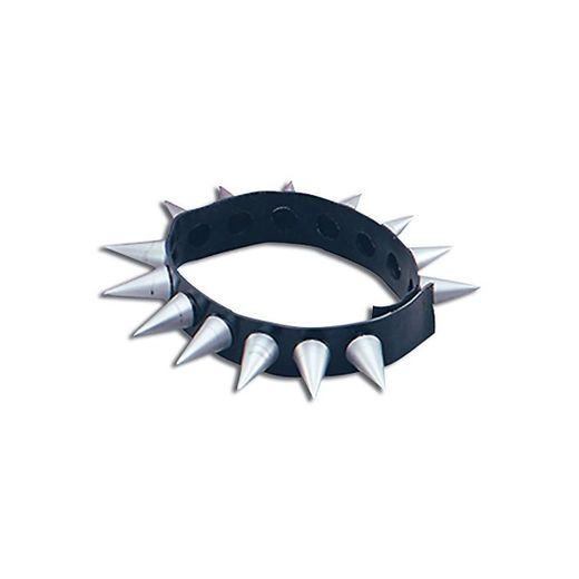 Bristol Novelty- Choker Rubber Spike Accesorios de Disfraz, Color negro/plata
