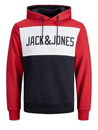 JACK & JONES JJELOGO Blocking Sweat Hood STS Sudadera con capucha, Rojo