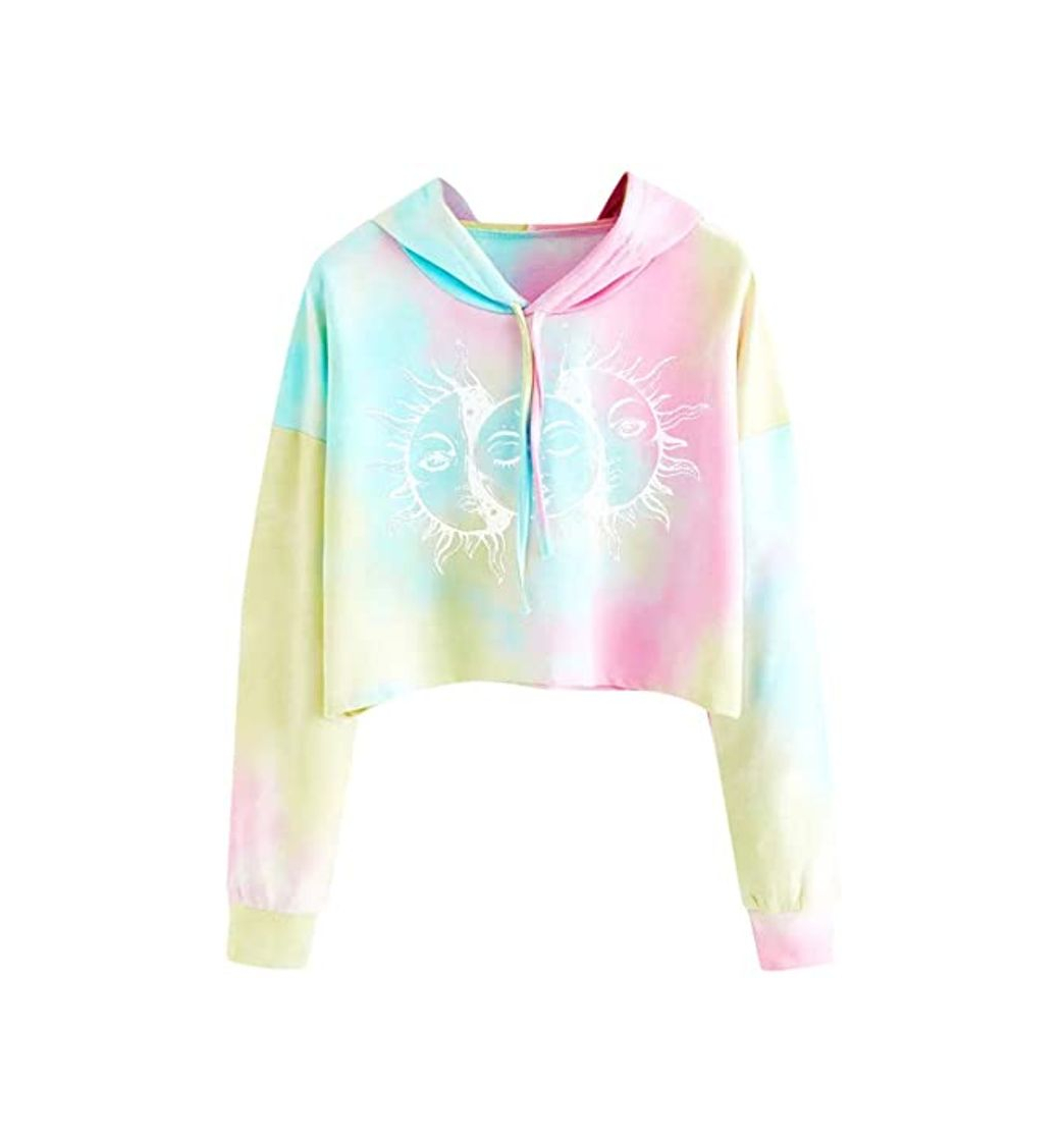 Moda Sudaderas con Capucha Cortas Mujer Tumblr Rainbow Estampado Camiseta de Manga Larga