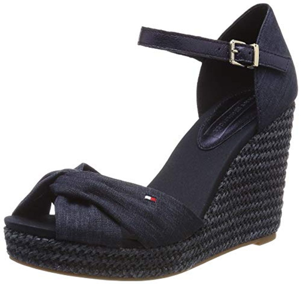 Fashion Tommy Hilfiger Iconic Elena Metallic Canvas, Sandalias con Plataforma Mujer, Azul