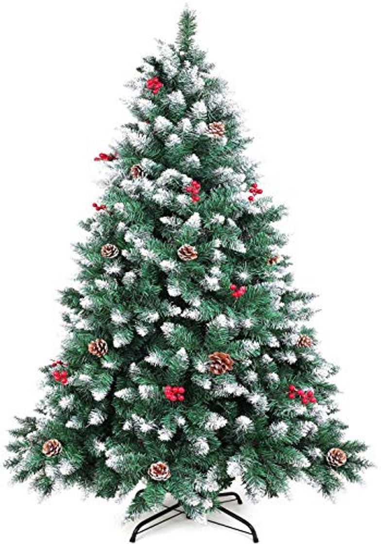 Producto WEWILL Árbol de Navidad Artificial 180CM Árbol de Navidad Nevado con Conos de Pino Decorados y Bayas Rojas Pino Blanco Natural para Decoraciones