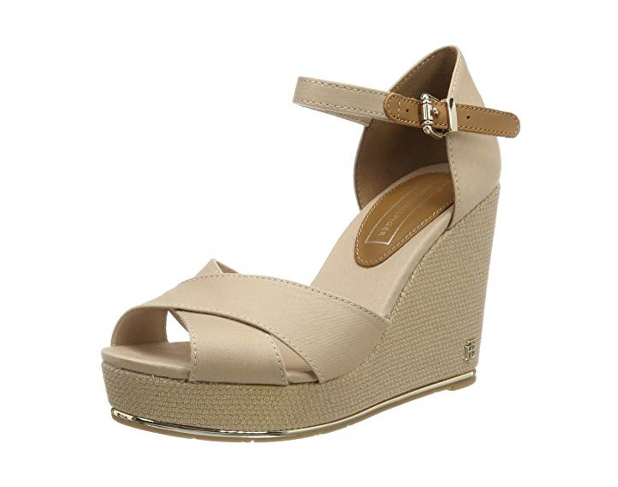 Fashion Tommy Hilfiger Feminine Wedge Sandal Basic, Sandalias con Plataforma para Mujer, Beige