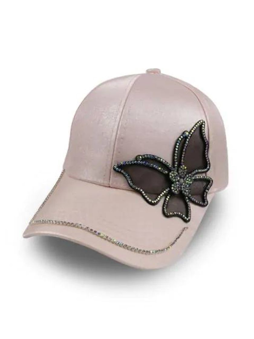 Moda Butterfly Rhinestone Baseball Cap - Light Pink

