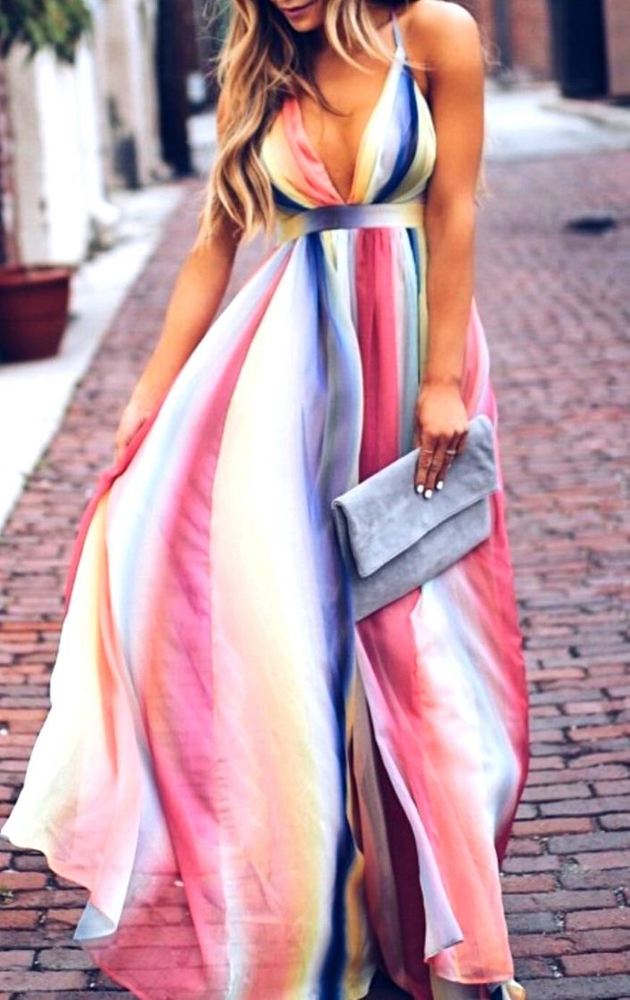 Fashion Vestido tendência Rainbow elegante 