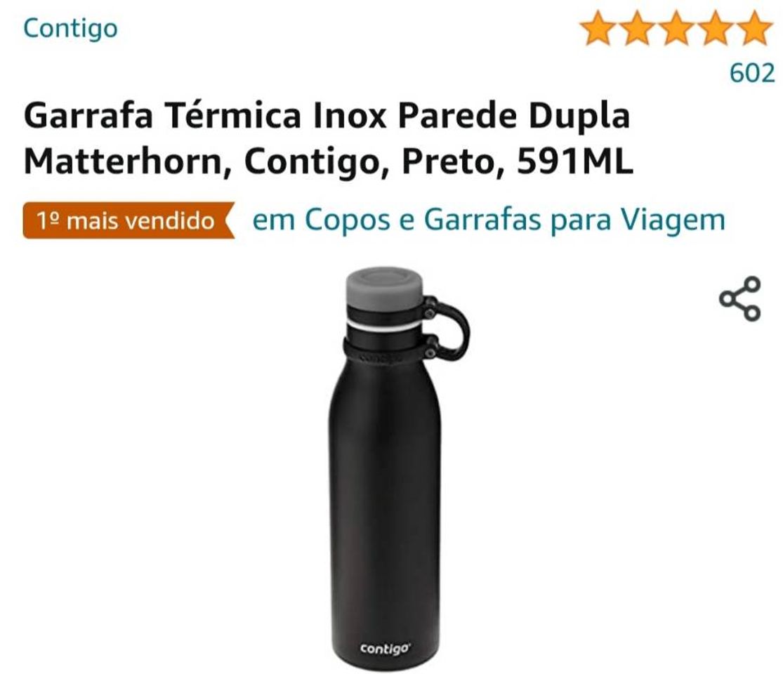 Moda Garrafa Térmica Inox Parede Dupla Matterhorn, Contigo, Preto