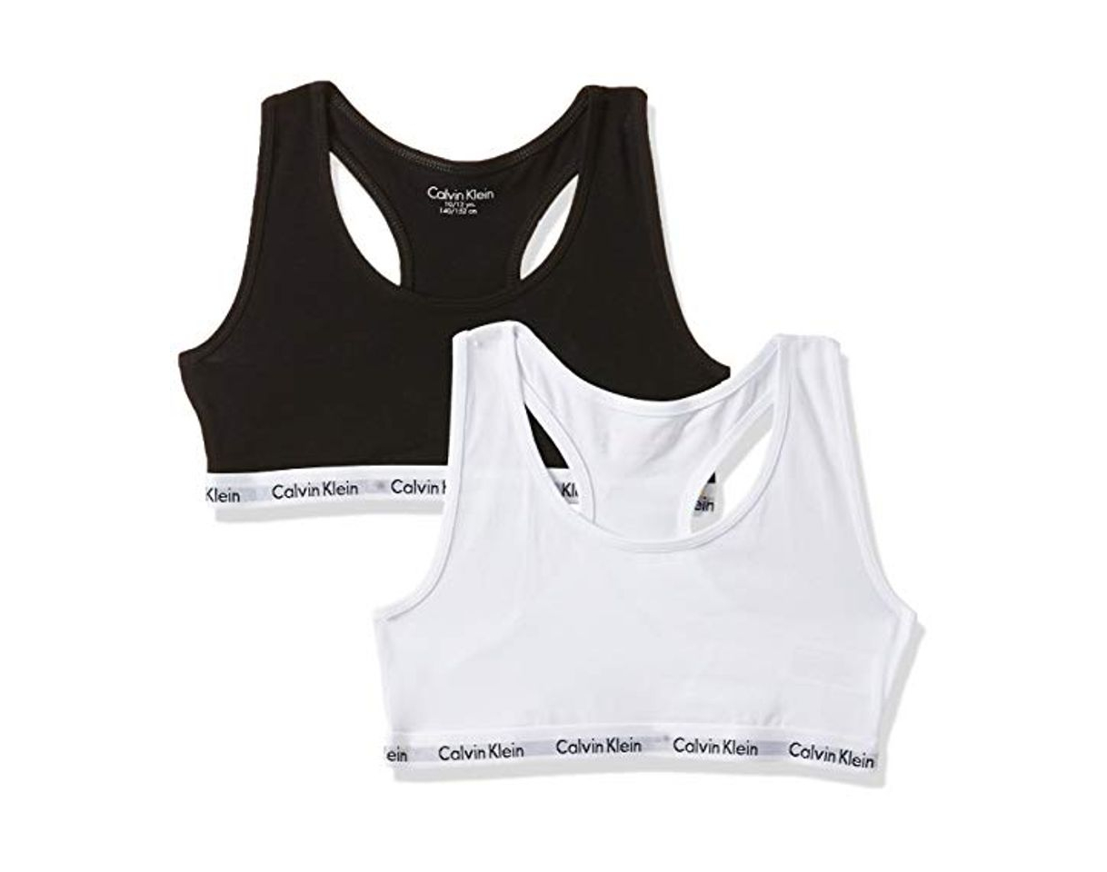 Social Calvin Klein 2pk Bralette Sujetador, White/Black 908, 152-164